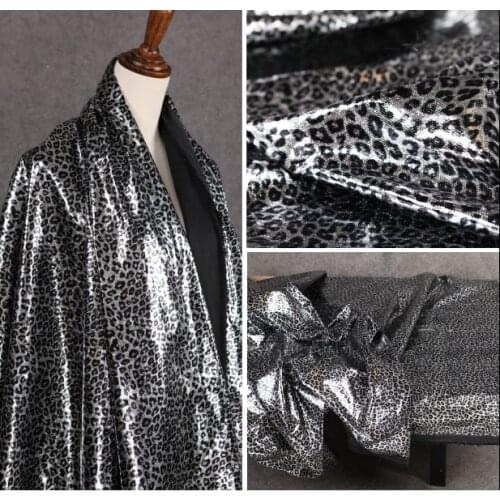 Mirror coating black and white dots leopard print reflective leather thick flannel leather jacket fabric