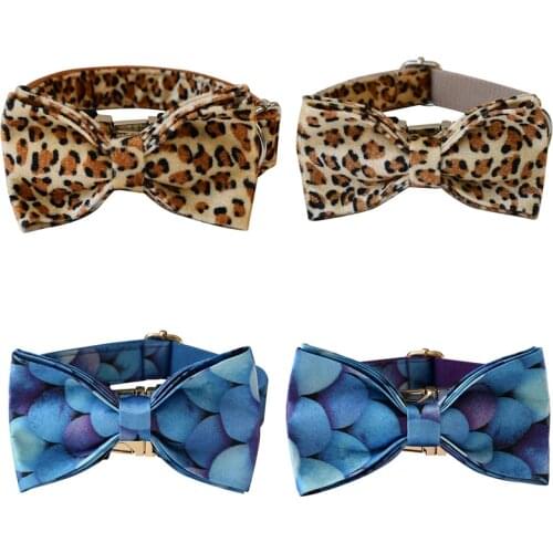 Animal The Leopard Grain and Mermaid BowTie dog collar Laser Engraving dog name tag dog accessories for small dogs