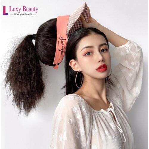 Hat Wig Hat Hair Extension Corn Hot Synthetic Hair High Ponytail Long Curly Hair Woman Headgear Fluffy Whole Wig Female Wearing