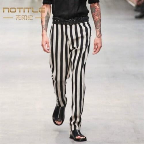 Hot 2020 New High Quality ! Men Fashion Silk Floss Stripe Casual Harem Pants Catwalk Models Hairstylist Nightclub Costumes