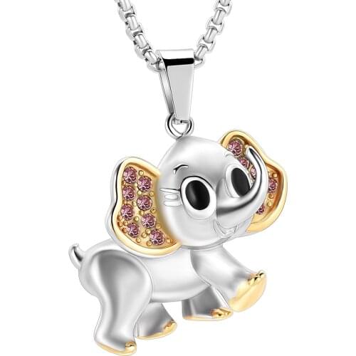 Inlay Crysal Elephant Cremation Urn Jewelry For Ashes-316L Stainless Steel Pet Memorial Necklace Keepsake Pendant