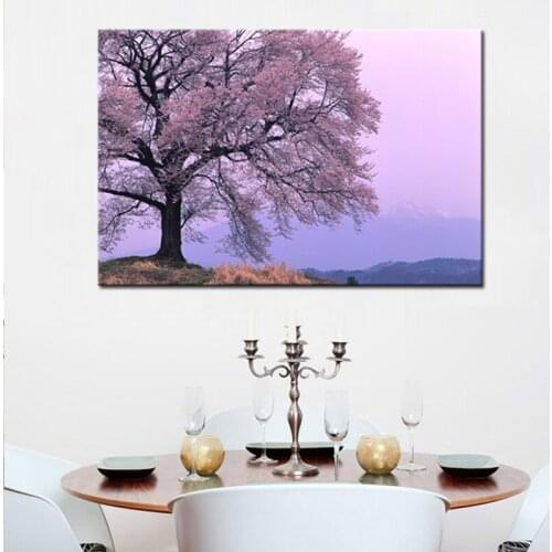 Canvas Landscape Paintings Japan Fuji Mountain Pink Sakura Canvas Poster Print for living room bedroom home decoration