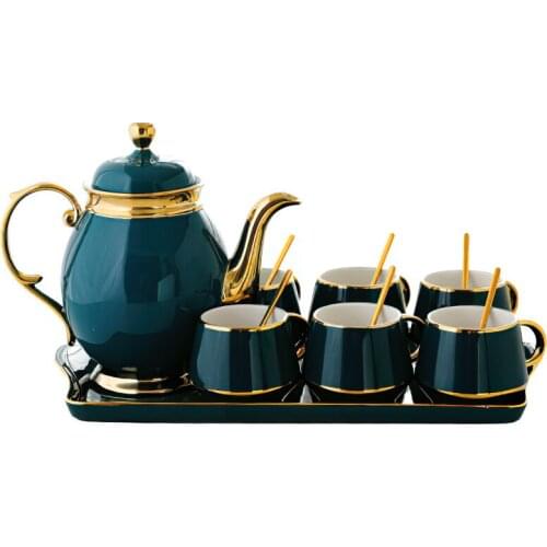 Ceramic Coffee Tea Set Phnom Penh Kettle Green Cup Pot Tray Waterware Nordic Bar Decoration Household Kitchen Supplies Drinkware