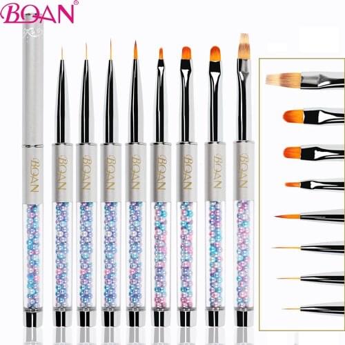 BQAN Silver Rod Color Beads Nail Brush UV Gel Liner Painting Pen Acrylic Drawing Brush Gradient Rhinestone Handle Tools