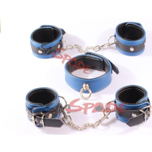 3 in 1 kit Elegant Genuine Leather Restraint KIT: hand cuffs ankle cuffs leather collar Leather flirting adult Toy