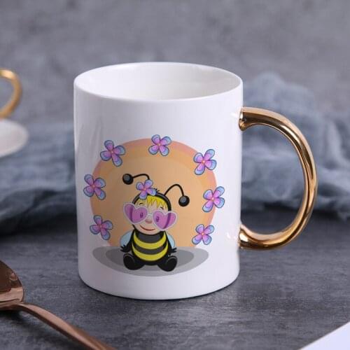 Creative Lovely little bee mug Gold handle Ceramic coffee mugs Tea Milk Beer Mug Water Cup Drinkware Gift Cup KTDW-001