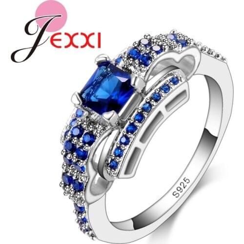Fashion Royal Blue CZ Ring For Women Engagement Jewerly 925 Sterling Silver Wedding Party Rings