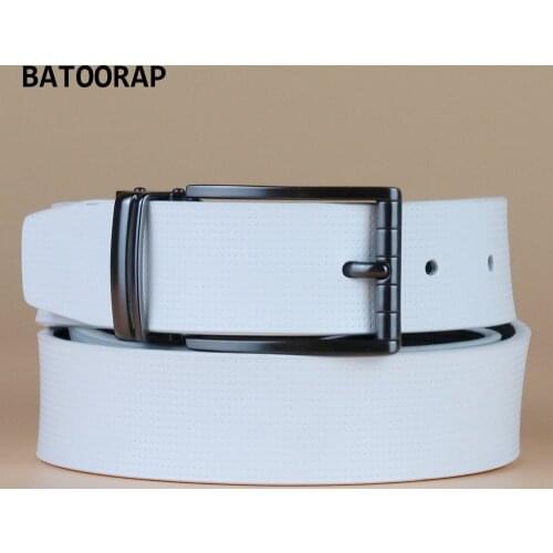BATOORAP Mens Belt Fashion Jeans Waist Strap Needle Pin Buckle White Leather Belts 33MM Width Casual Trouser Straps