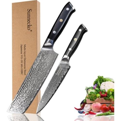 SUNNECKO 2PCS Kitchen Knives Set Cleaver Utility Knife Damascus Japanese VG10 Steel Blade G10 Handle Meat Cutter Chefs knife