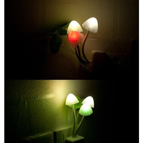 Novelty Creative Night Light EU / US Plug Light Sensor 3 LED Colorful Mushroom Lamp Night Lights for Baby Bulbs Home Decor Gift
