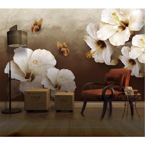 Custom large Self Adhesive wallpaper 3D European nostalgic flowers butterfly background living room bedroom decoration painting