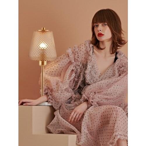 Bedside table lamp table lamp Nordic bedroom modern creative light luxury glass American retro simple golden marble girl dream