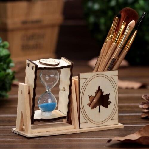 Simple Wooden Single Hourglass Pen Holder Student Desk Decoration Exquisite Creative Pencil Holder Decoration Gift
