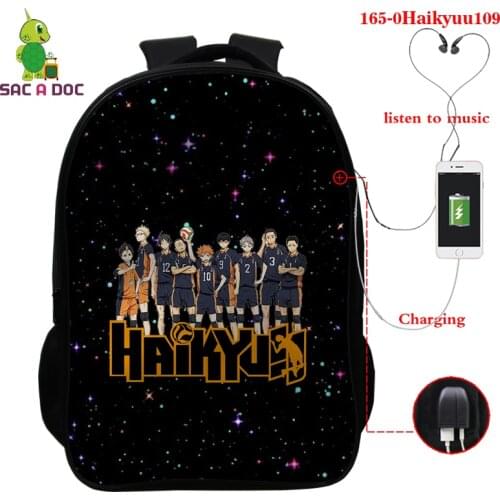 New Haikyuu Backpack Multifunction USB Charging 3d Haikyuu Travel Anime Student Backpacks for Teenagers Boys Girls School Bags