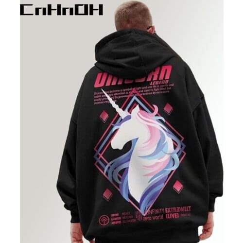 CnHnOH Streetwear Oversize Size Cartoon Tee Hoodie Couple Unicorn Plus Velvet Fat Mens Pullover Hoodies GF-Q202