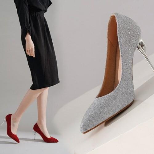 High-heeled womens shoes with new spring and autumn wild wedding shoes pointed temperament sexy 9cm wedding shoes