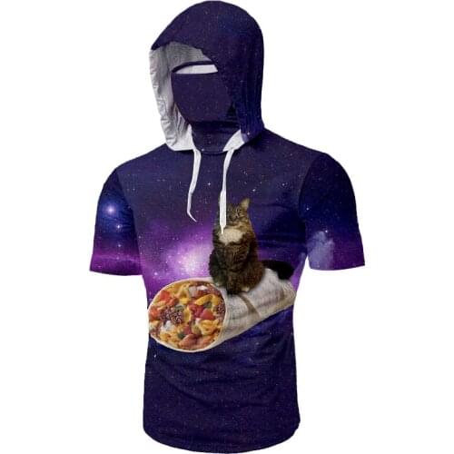 UJWI New Cute Chicken Roll Space Cat Mask T-shirt Astronaut Kitty Galaxy 3d Oversize Hoodie Summer Fashion Ninja Wholesale 5XL