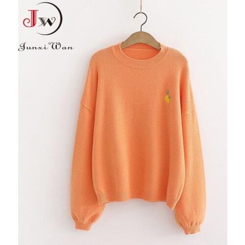 Spring Autumn Solid Basic Sweater Women Loose Long Sleeve Embroidery Knitted Pullover Casual Tops