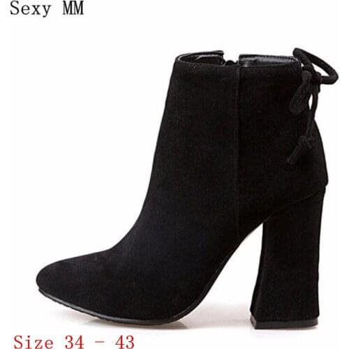 Spring Autumn Winter Women Ankle Boots Square High Heels Woman Short Boots botas Plus Size 34 - 40 41 42 43