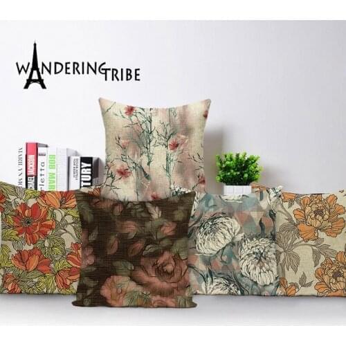 Vintage Decorative Cushion Covers Flower Floral Pillows 45*45 Flower Floral Shabby Throw Pillow Cover Nordic Living Room Cushion