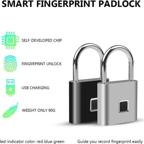 Fingerprint Lock USB Rechargeable Waterproof Smart Thumbprint Padlock Anti-theft Electric Mini Lock For Luggage Case