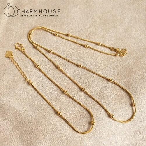 Yellow Gold GP Jewelry Sets For Women Bead & Snake Chain Necklace & Bracelet 2 pcs Jewellery Set 2021 Accessories Party Gifts