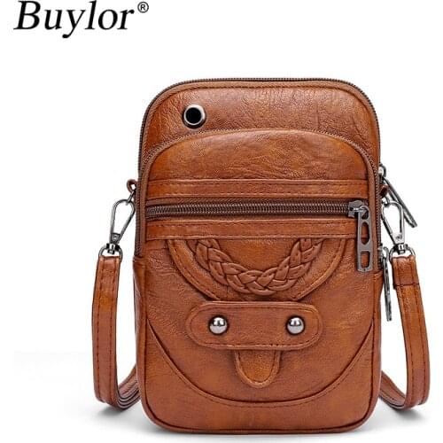 Buylor Women Crossbody Bag High Quality PU Leather Mini Shoulder Bags Female Messenger Bags Vintage Handbag Phone Pocket Purse