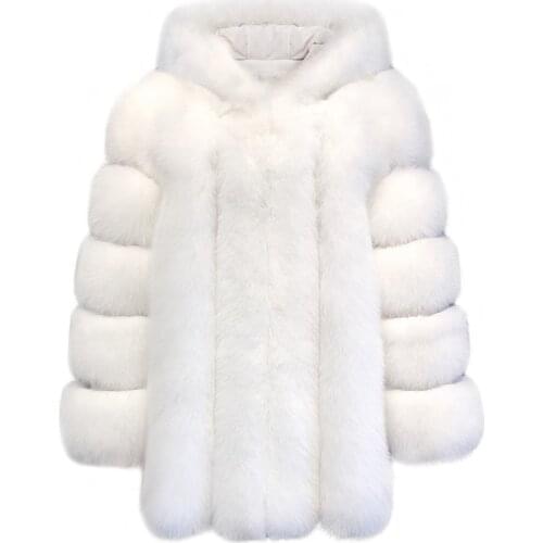 YOLOAgain Women Winter Warm Hooded Real Fox Fur Jacket Long Coat