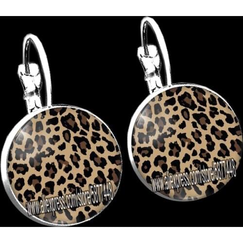 New Animal Skin Glass Women Earrings Leopard Print Patterns Stud Earrings Round Photo Glass Cabochon French Earrings for Girls