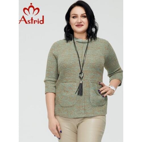 Astrid Spring Autumn Womens Sweater 2021 Top Female Oversized with Short Sleeve necklace Green Clothing Turtleneck t-shirt