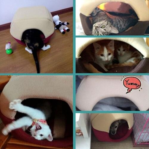 Winter Cat Dog Bed House Foldable Soft Warm Animal Puppy Cave Sleeping Mat Pad Nest Kennel Pet Supplies SCVD889