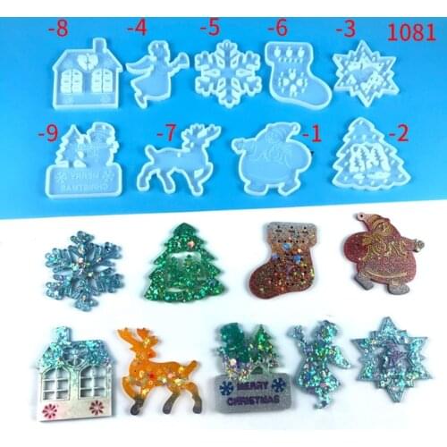 1/9Pcs Christmas Tree Mold Santa Claus Mold Keychain Epoxy Resin Mold DIY Keychain Pendant Jewelry for Christmas Day Gift