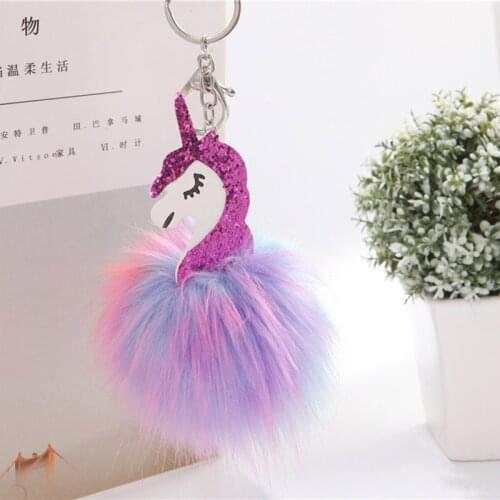 1Pcs Animal Unicorn Fur Keychain For Men Women Bag Car Ornament Phone Key Chain Kids Birthday Wedding Party Favors Gifts
