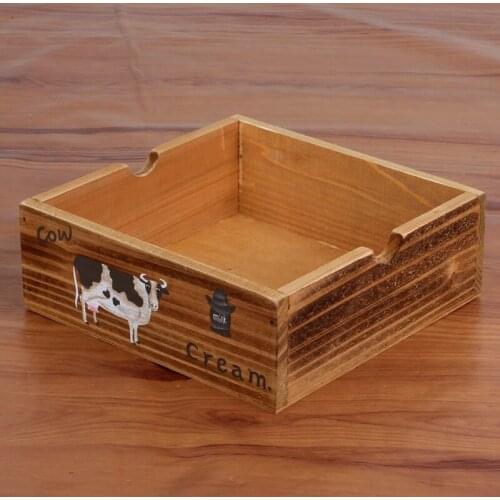 1PC Square Milk Cow Handmade Boxes Wood Crafts Treasure Chests Vintage Wooden Case Multifunction Jewelry Storage Box JL 104