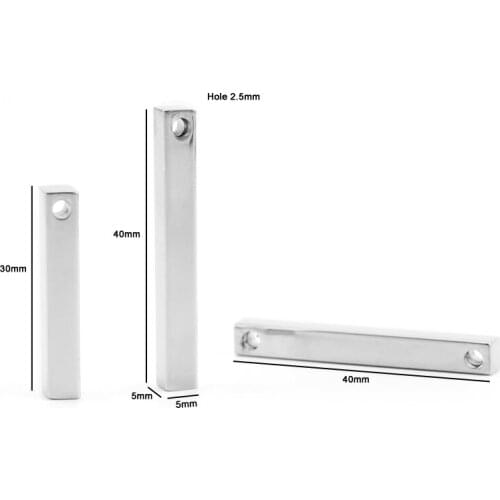 10pcs 30mm Blank Bar Silver color Pendant Necklace Stainless Steel Metal Personalized Custom Name Plate Necklace