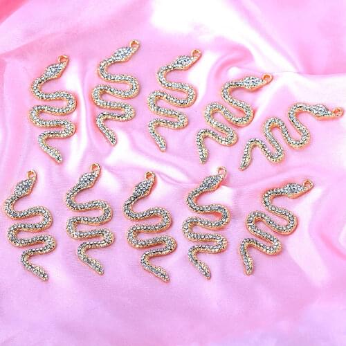 10Pcs/set Gold Color Animal Snake Rhinestone Charms Pendant Wholesale for Making DIY Earrings Necklaces Jewelry Accessories