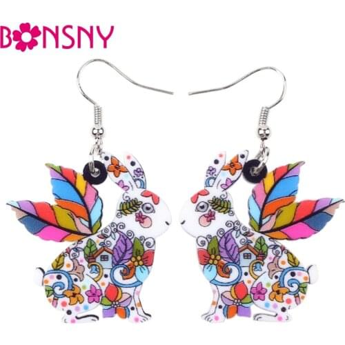 Bonsny Drop Easter Hare Rabbit Earrings Big Long Dangle Earring Acrylic Cute Animal Jewelry For Women Girls Gift Accessories