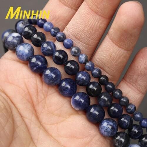 MINHIN 4/6/8MM Natural Stone Beads A Blue Pattern Stone Beads For DIY Making Bracelet Necklace Jewelry