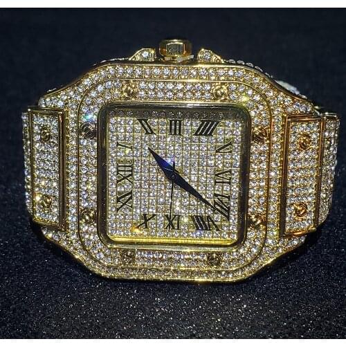 Hip Hop MISSFOX Square Men Business Watch Top Brand Luxury Iced Out Quartz Roman AAA Men Watch Gold Waterproof Male Wristwatches