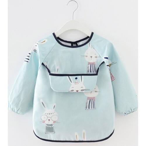 Childrens Overalls Waterproof Long Sleeve Back Dressing Baby Food Clothing Apron Cotton Child Bib baby bibs baby