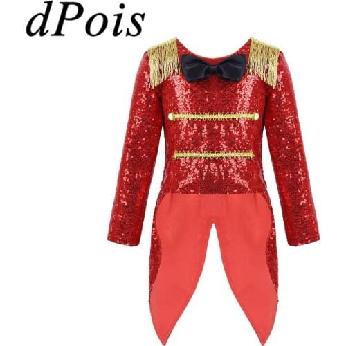 Child Girls Ringmaster Circus Halloween Cosplay Costume Kids Role-playing Fancy Show Clothing Glitter Fringe Swallow-Tailed Coat