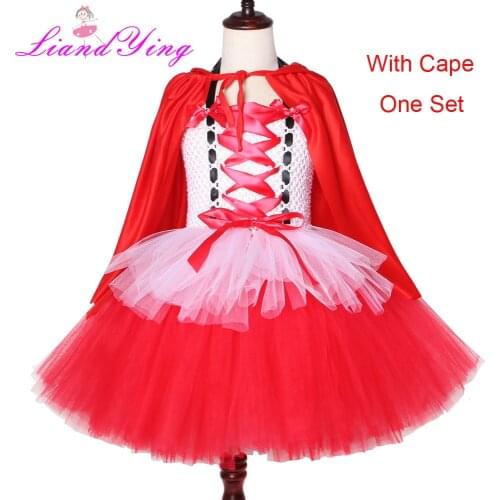 Girl Little Red Riding Hood Dress Halloween Costumes Children Birthday Party Cake Dress Kids Girls Clothes