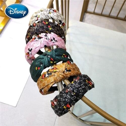 Disney Mickey Women Hair Accessories Fashion Headband Knotted Bow cloth Floral Hair Band Korea Headdress ladies Hoop Headwear