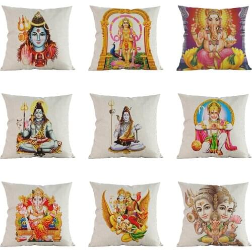 Double India Culture Vishnu Hanuman Krishna Hinduism Lord Worship Sofa Decoration Throw Pillow Case Cotton Linen Cushion Cover