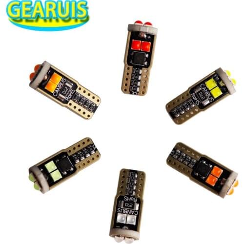 GEARUIS 100pcs T10 canbus 1.68w 6 SMD 3030 convext LED W5W 0.14A Car styling Auto Wedge map Side Bulb License Plate Lights 12V