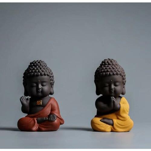 Hot Zen Tathagata Buddha Statue Decoration Ceramic Purple Clay Tea Pet Creative Cute Kung Fu Tea Props Tea Tray Accessories