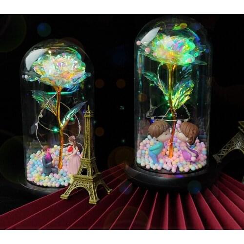 Artificial Rose LED Lamp Glass Winnings Rose with Gift Box for Birthday Valentines Day Present Mother Gifts Home Decoration