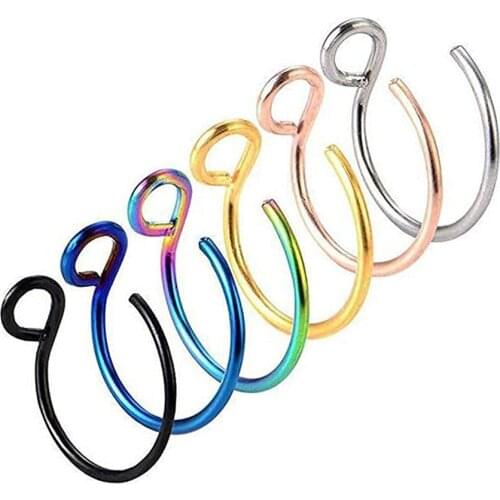 Stainless Steel Fake Nose Rings 20G Faux Piercing Jewelry 8mm Hoop for Faux Lip Septum Nose Ring Boby Piercing (6 pcs)