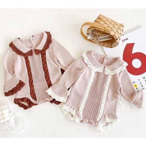 Baby Girl Romper Bell Sleeve Cotton Baby Sweater Romper Knitted Baby Romper Autumn Winter Cardigan Newborn Jumpsuits