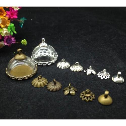 100ets/lot20mm half round glass dome setting lace base metal cap set glass vial diy pendant jewelry glass globe bottle necklace